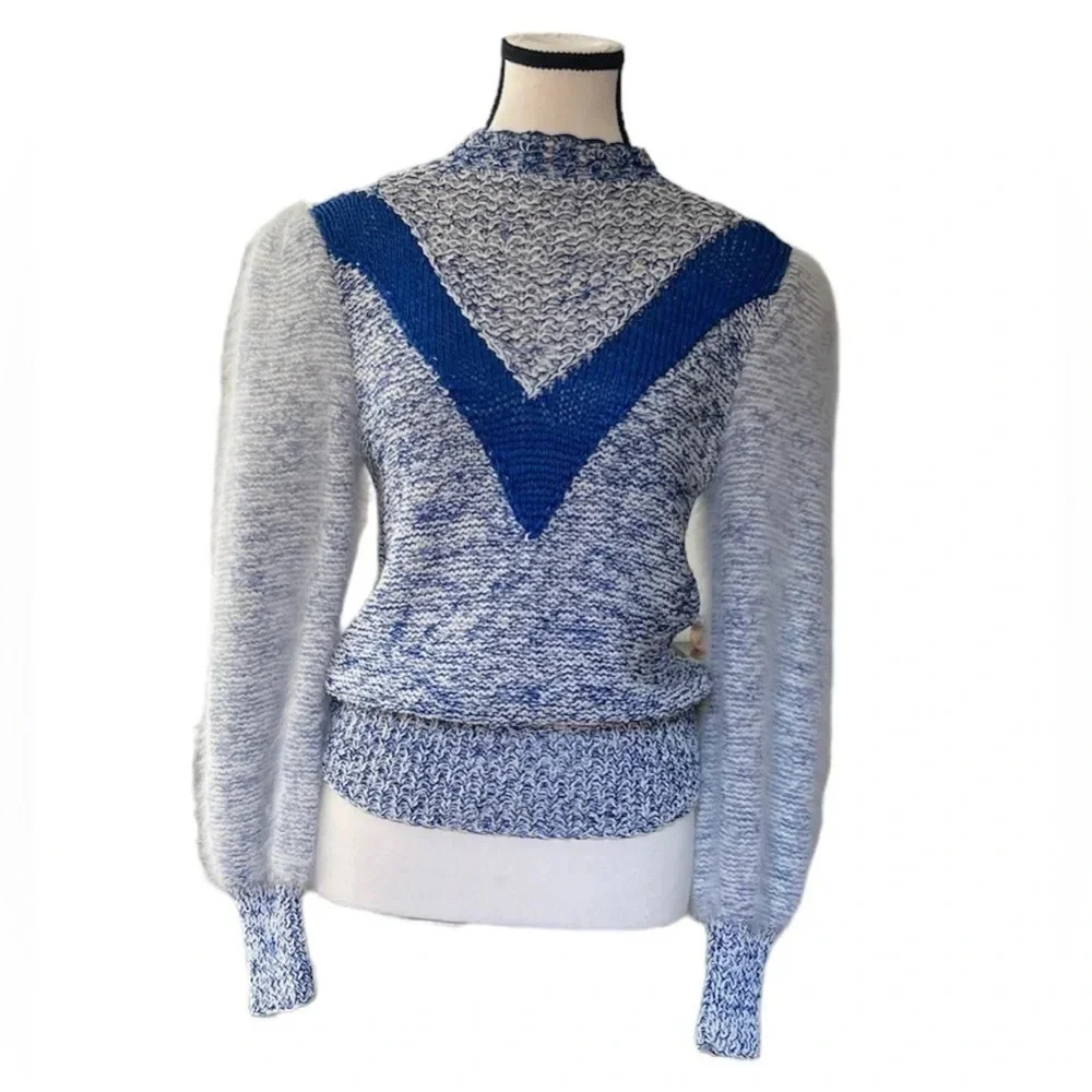 Nannell women’s Vintage Sweater wool blend/ Angora high Neck puffy sleeves Sz M